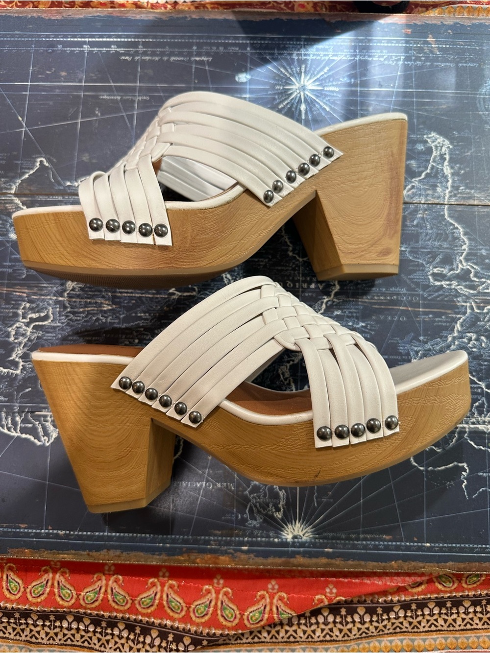 Lucky Brand Tellimi White Woven Leather Platform Mule Sandals Size 8